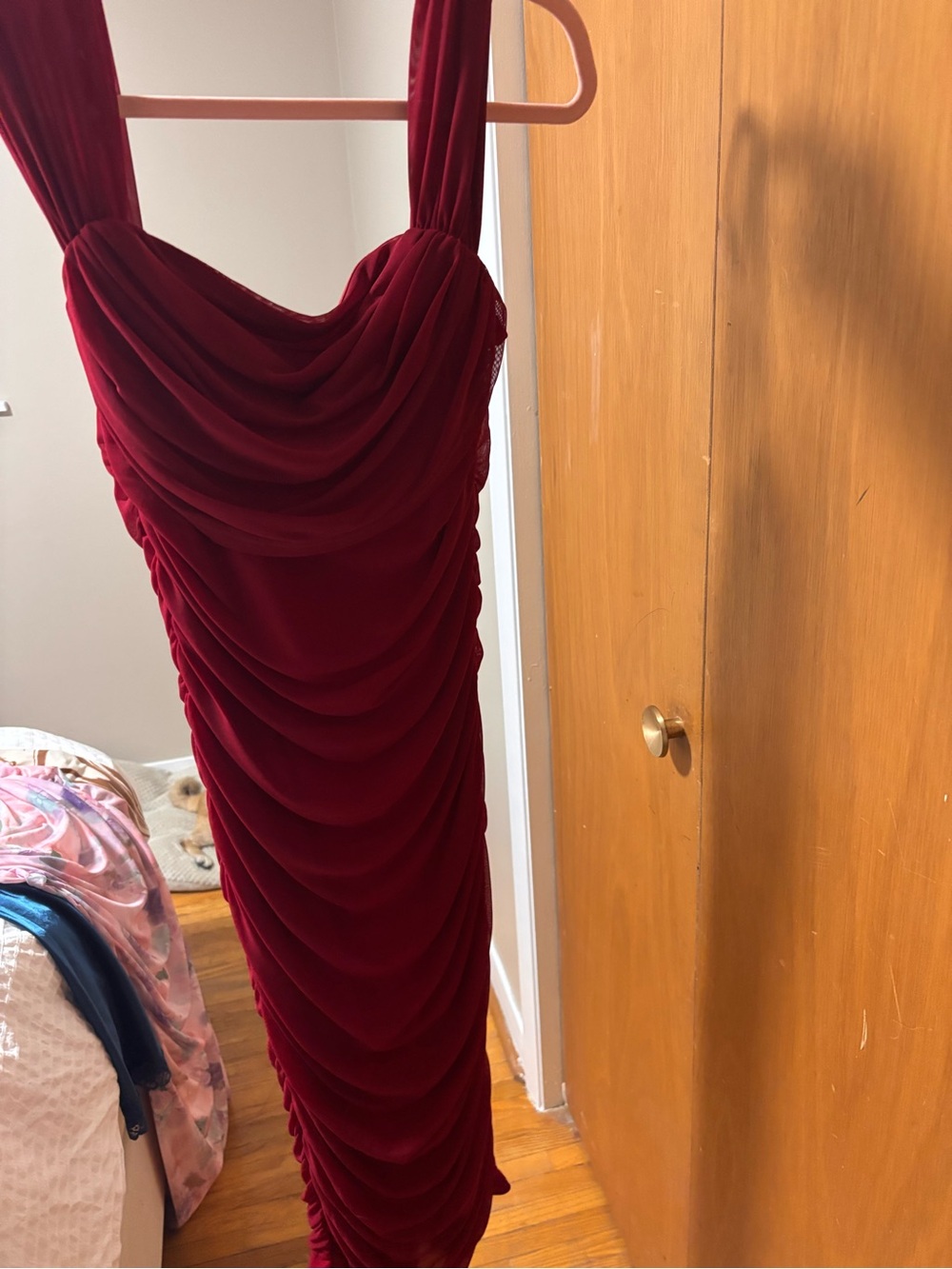 Red Ruched Midi Dress - Picture 3 of 6